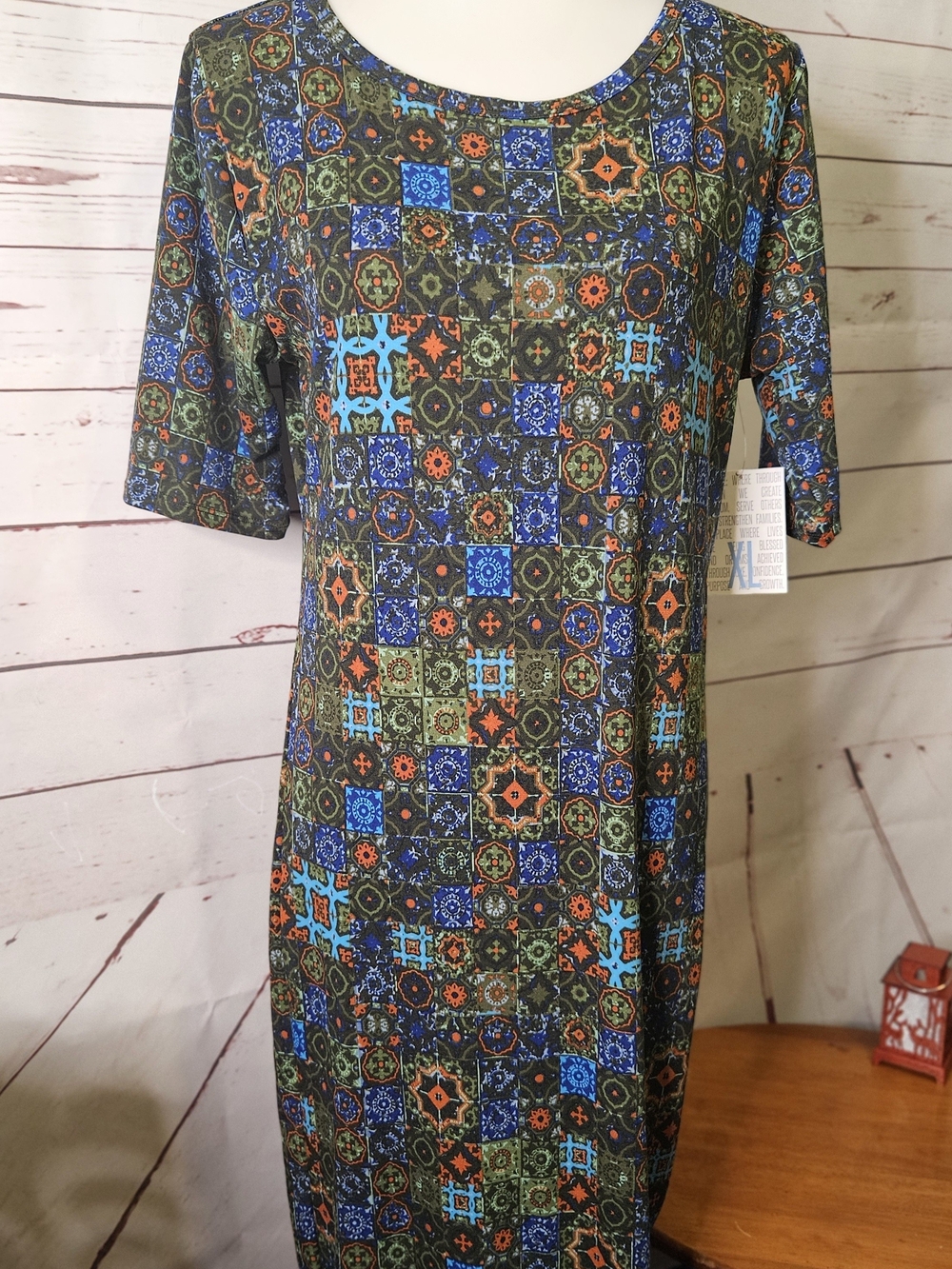 LuLaRoe Multi-Color Tile Print Dress - Blue, Orange, Green